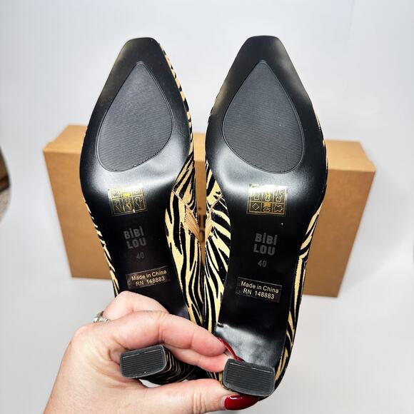 SOLD Anthropologie Bibi Lou Zebra Suede Leather Knee High Stiletto Boots - Picture 8 of 15